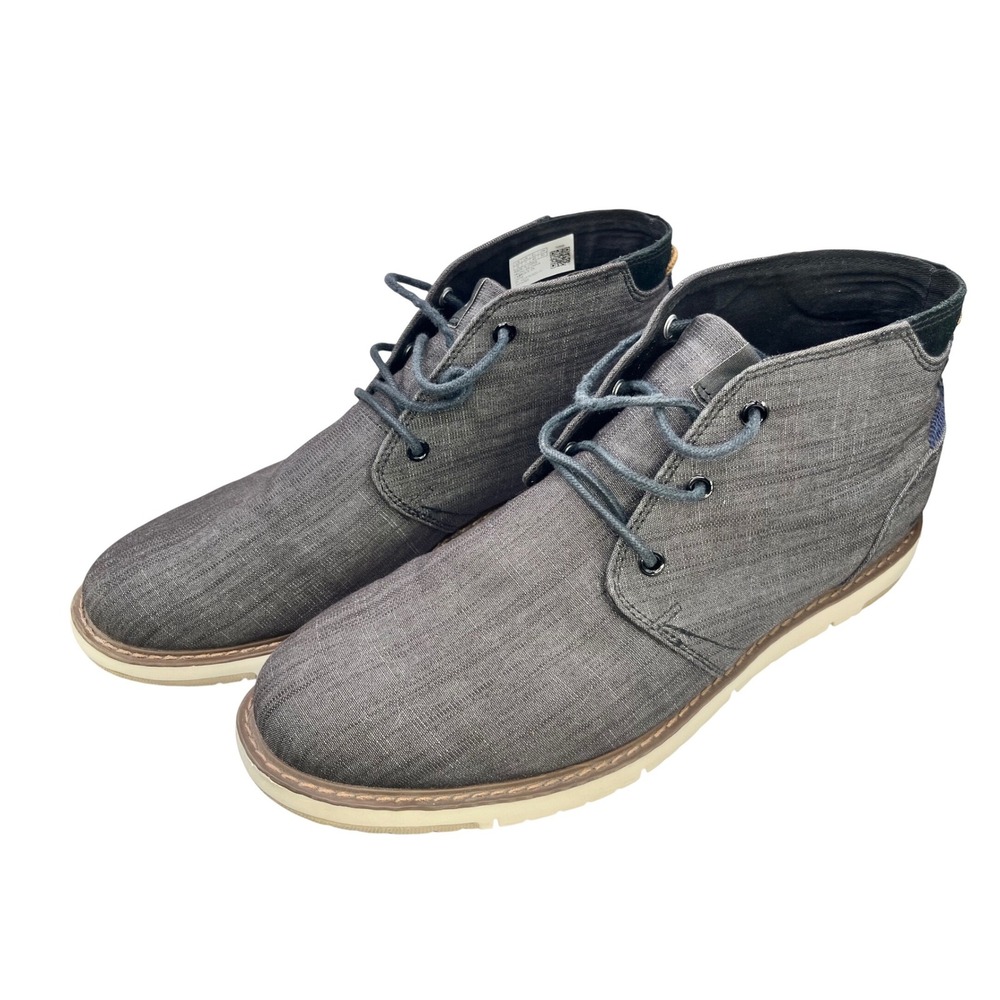 TOMS Chukka Boots Men's Size 12 Dark Grey Navy Canvas Lace Up Ankle Boots EUC